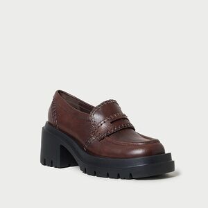 NWOB, Loeffler Randall Saige Platform Heeled Loafers in Espresso Brown, 9.5